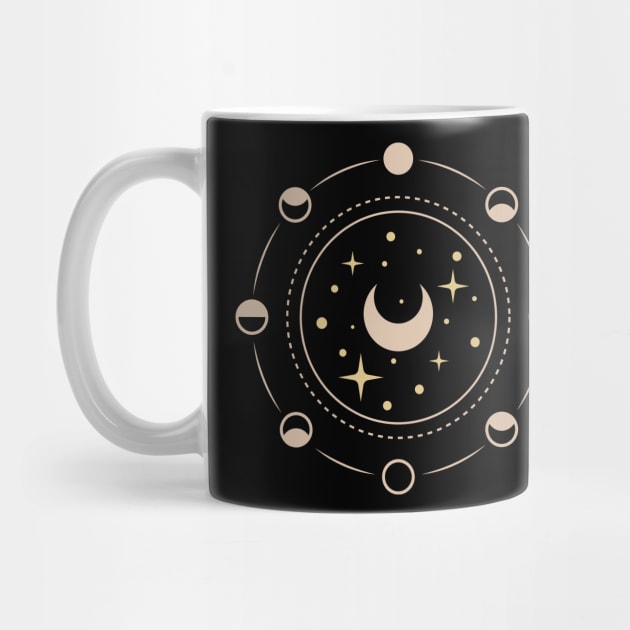 Minimalist line art astrology design with moon phases by Aesthetic Witchy Vibes